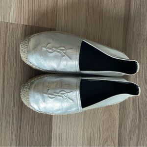 Yves Saint Laurent Metallic Silver Espadrilles
